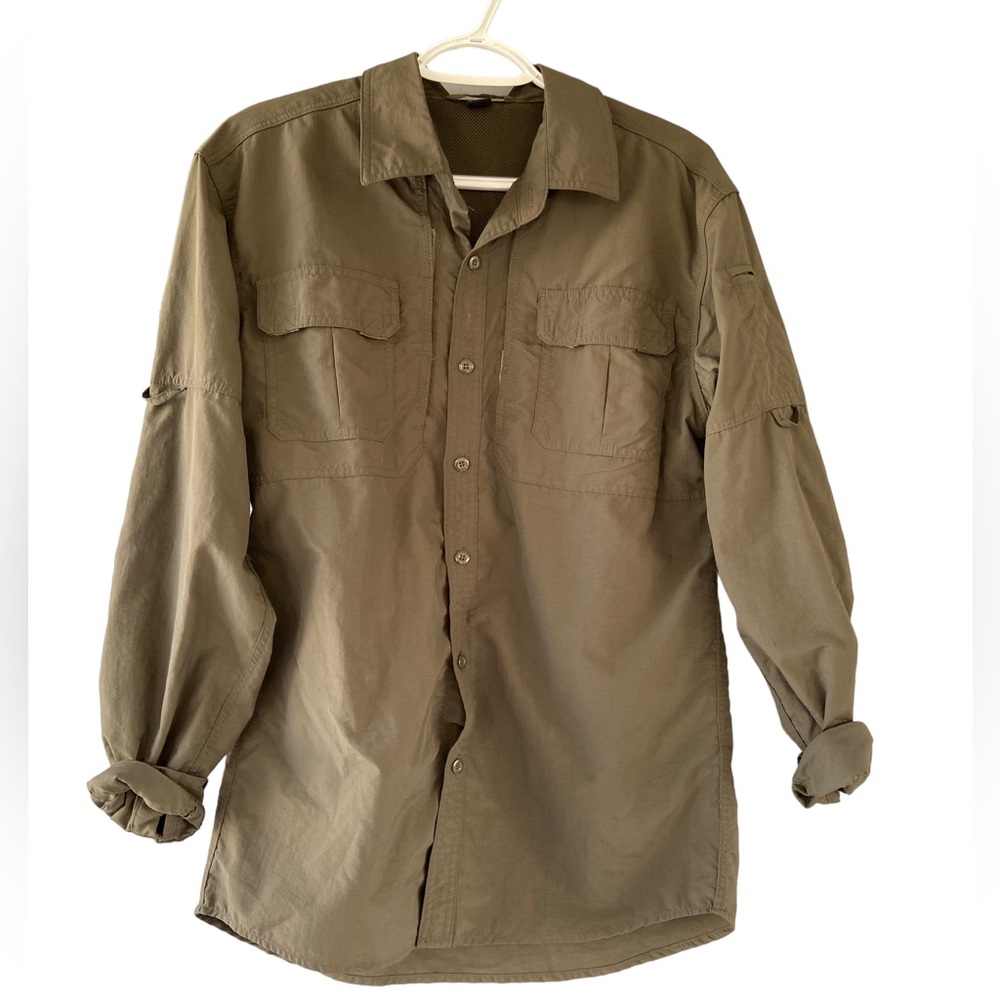 Outdoor Camping Adventure Long Sleeve Olive Green Vented Shirt Size Small